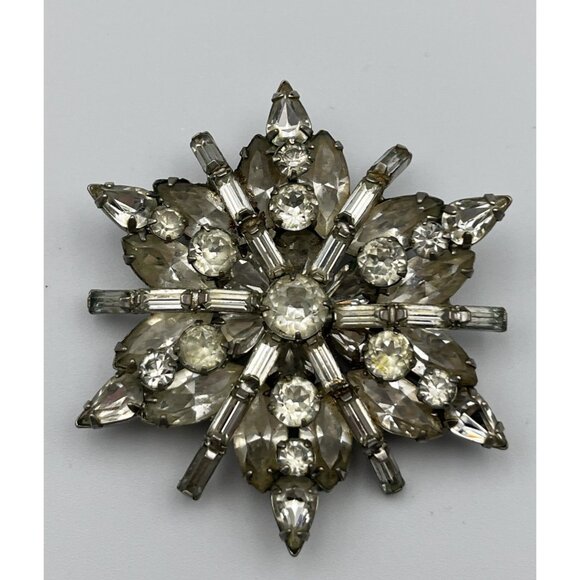 Vintage Weiss Huge 2.5” Starburst Clear Baguette Rhinestones Brooch Pin Signed - Picture 2 of 5